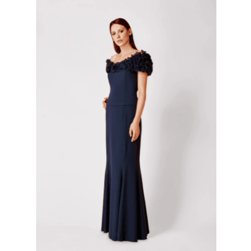 Daymor off the shoulder gown at Helen Ainson in Darien CT 06820