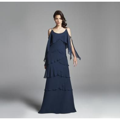 Daymor Cold Shoulder Ruffle Evening Gown at Helen Ainson in Darien CT 06820