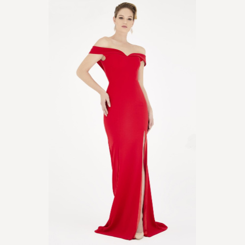 Down shoulder gown shop