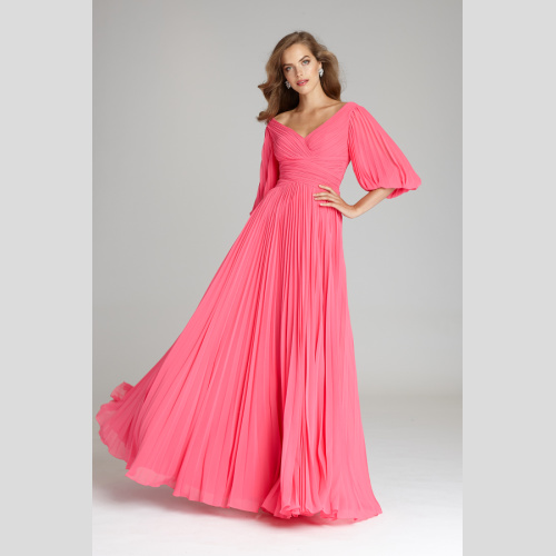 CHIFFON PUFF SLEEVE PLEATED V-NECK GOWN by Teri Jon style 209098 mother of the bride at Helen Ainson in Darien CT