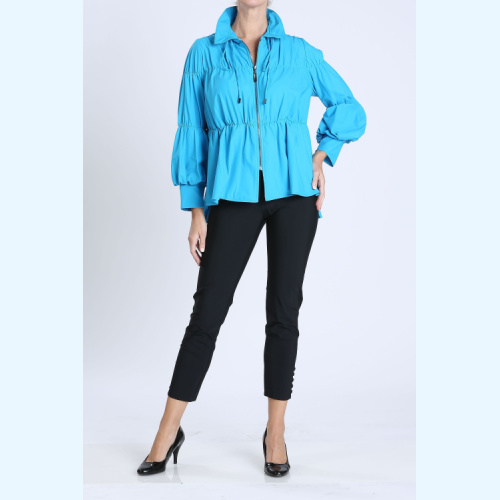 IC Collection Shirred Sleeve Zip-Up Blouson Jacket style 1395J at Helen Ainson in Darien CT