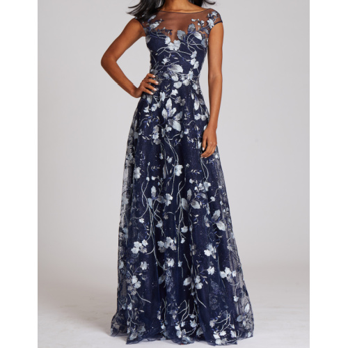 Teri Jon Embroidered Lace Illusion Gown