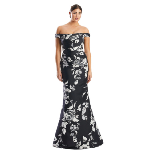 ALEXANDER BY DAYMOR 1791 at Helen Ainson in Darien CT 06820 Style 1791 from Alexander by Daymor is an off the shoulder mother of the bride gown in a spaced floral print with a fit and flare silhouette. Soft ruching makes a flattering look.
