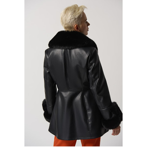 Joseph Ribkoff Leatherette Coat With Faux Fur at Helen Ainson in Darien CT 06820