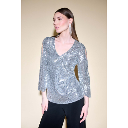 Joseph Ribkoff Sequin Bell Sleeve Flared Top at Helen Ainson in Darien CT 06820