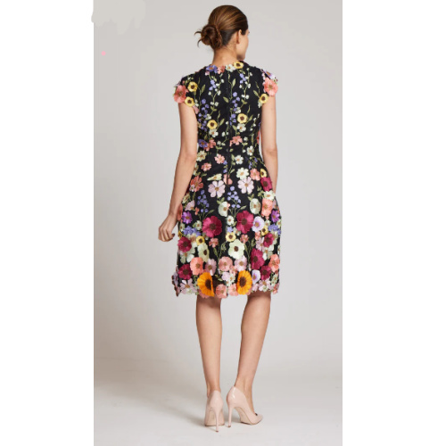 3D Appliqued Floral Lace Fit N Flare Dress Teri Jon 239232 at Helen Ainson in Darien CT 06820