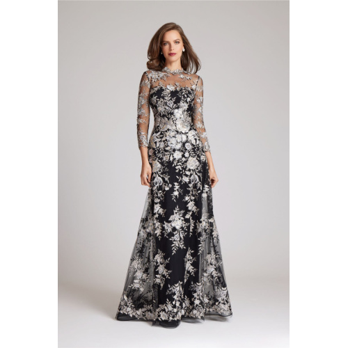 Teri Jon 237086 High Neck Floral Lace Embroidered Tulle Gown at Helen Ainson in Darien CT 06820