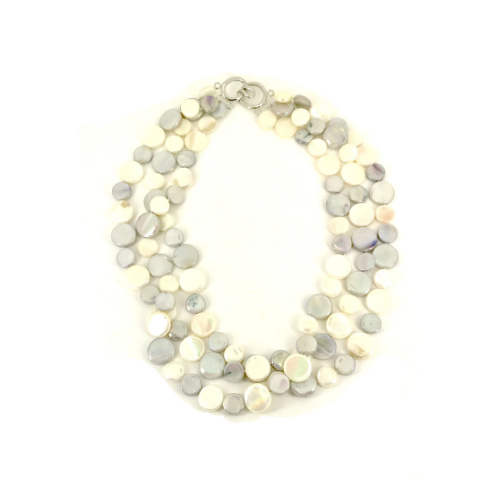 Sea Lily Gray and White 3 Strand Mother of Pearl Necklace 252015