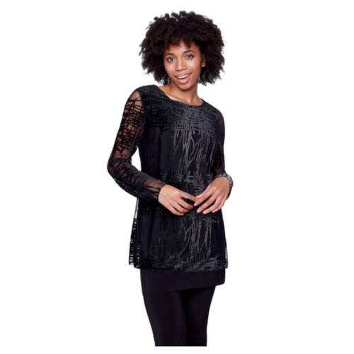 Compli K long sleeve mesh & velvet burnout top at Helen Ainson in Darien CT 06820