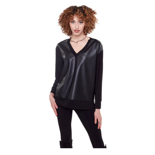 Compli K vegan leather v-neck long-sleeve top at Helen Ainson in Darien CT 06820