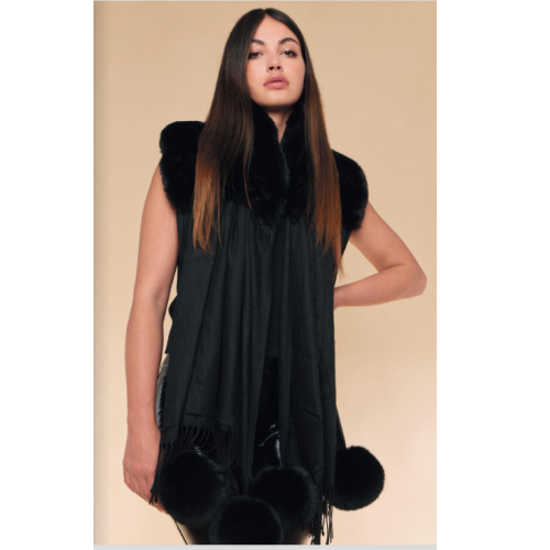 OO LA LA WRAP WITH FAUX FUR BALLS SC50 at Helen Ainson in Darien CT 06820