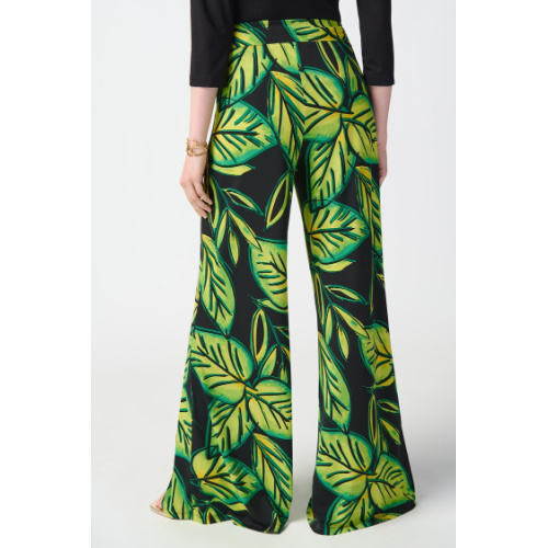 Joseph Ribkoff Leaf Print Silky Knit Wide-Leg Pants