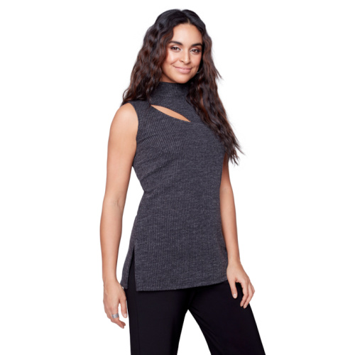 Compli K sleeveless mock neck rib top with cutout at Helen Ainson in Darien CT 06820