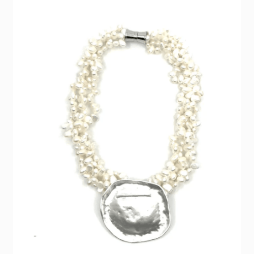 Sea Lily Pearl With SILVER Disc Necklace at Helen Ainson in Darien CT 06820