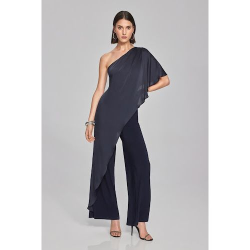 Joseph Ribkoff Satin and Silky Knit One-Shoulder Jumpsuit