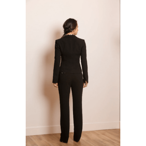Jessie Liu Crepe Suit Pants with Flared Bottom in Black at Helen Ainson
