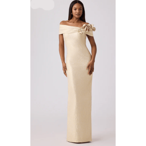 Teri Jon Jacquard 3D Flower Column Gown at Helen Ainson