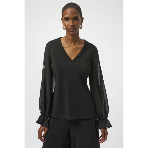 Joseph Ribkoff Moss Crepe and Chiffon Fitted Top at Helen Ainson