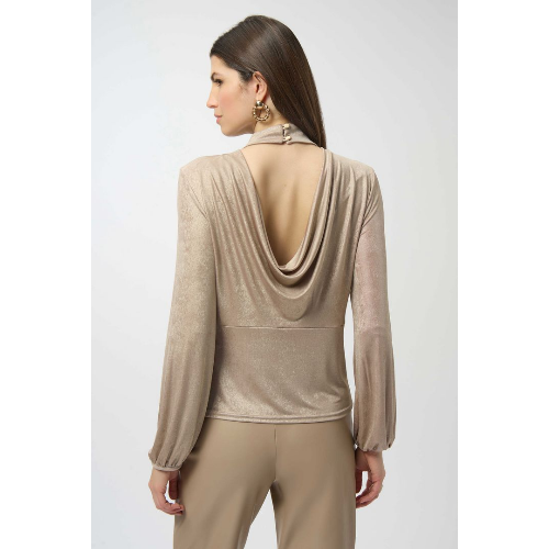Joseph Ribkoff Foiled Knit Mock Neck Fitted Top at Helen Ainson