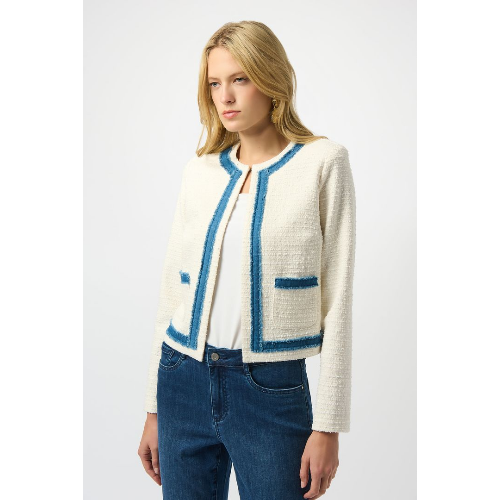 Joseph Ribkoff Woven Bouclé Straight Jacket With Denim Trim at Helen Ainson