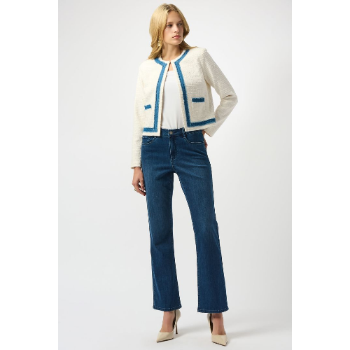 Joseph Ribkoff Woven Bouclé Straight Jacket With Denim Trim at Helen Ainson