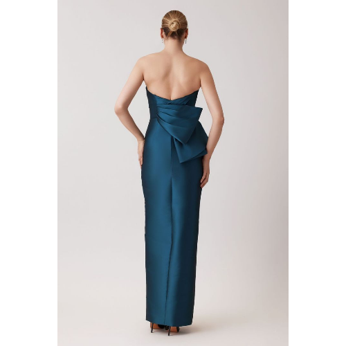 TERI JON MIKADO BACK DRAPED RUFFLE GOWN AT HELEN AINSON