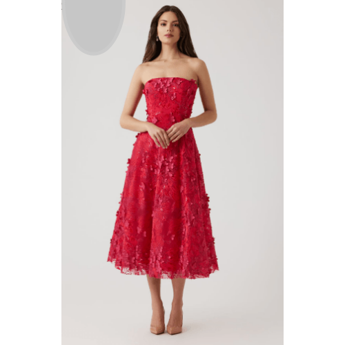 Teri Jon Strapless 3D Overlay Fit And Flare Dress at Helen Ainson