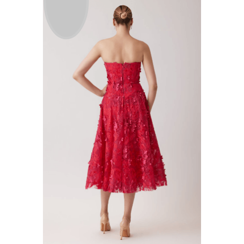 Teri Jon Strapless 3D Overlay Fit And Flare Dress at Helen Ainson