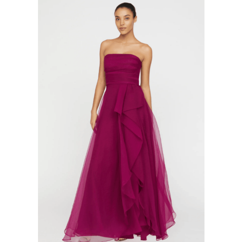 THEIA Teresa Strapless Draped Gown at Helen Ainson