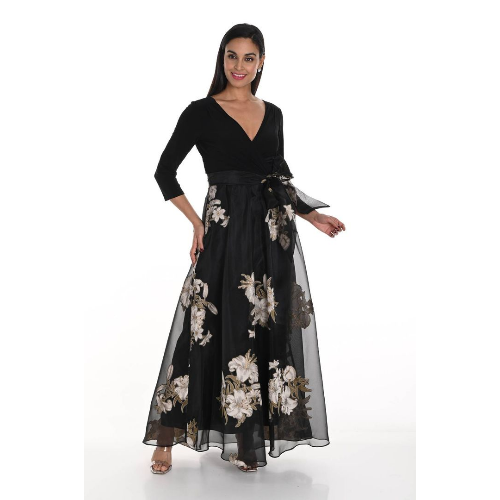 Frank Lyman Floral V-neck Gown Style 249419 at Helen Ainson