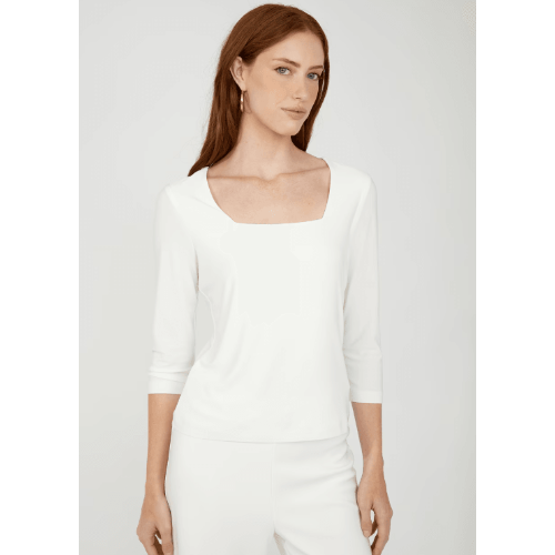 Frank Lyman Ivory Square Neck 3/4 Sleeve Top at Helen Ainson