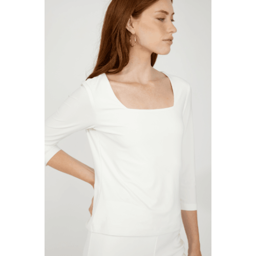 Frank Lyman Ivory Square Neck 3/4 Sleeve Top at Helen Ainson