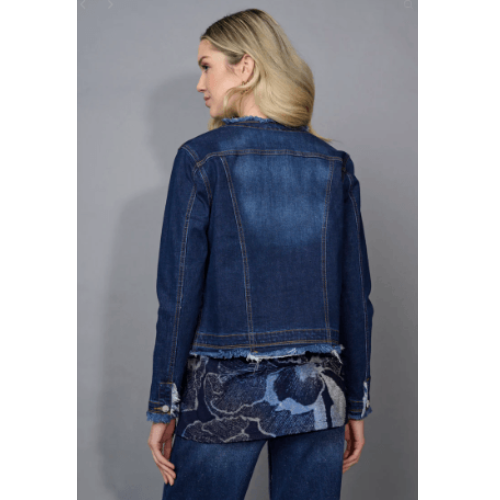 Picadilly Collarless Frayed Edge Denim Jacket at Helen Ainson