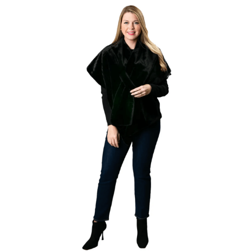 Faux Fur Wrap with Satin Lining & Keyhole Closure at Helen Ainson