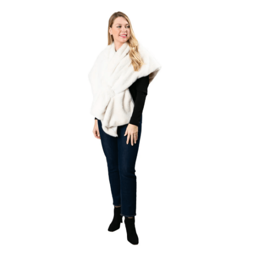 Faux Fur Wrap with Satin Lining & Keyhole Closure at Helen Ainson