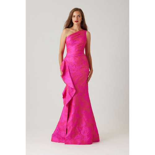 Teri Jon One-Shoulder Side Ruffle Gown at Helen Ainson