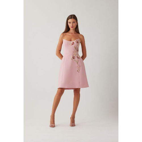 Teri Jon Crepe Strapless Bead Floral Motif Dress at Helen Ainson