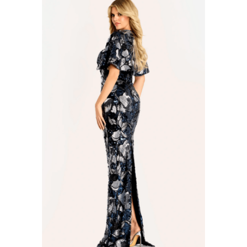Jovani Sequin Floral Gown With Cape Overlay at Helen Ainson