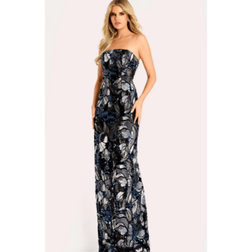 Jovani Sequin Floral Gown With Cape Overlay at Helen Ainson