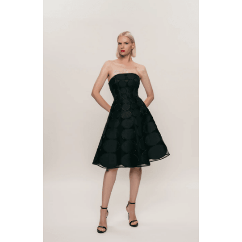 Hynes Park Strapless Circle-Embroidered Cocktail Dress with Crystal Beading at Helen Ainson