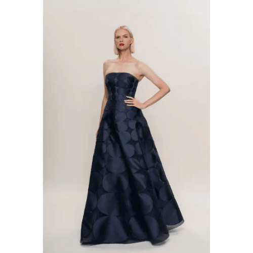Hynes Park Strapless Circle-Embroidered Gown with Crystal Beading at Helen Ainson