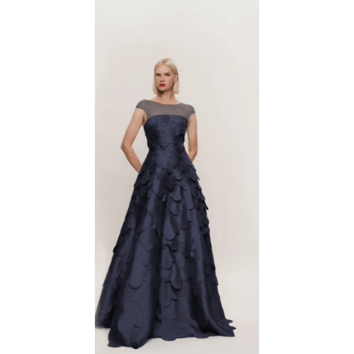 Hynes Park Mikado Flower Petal Embroidered Scuba Mesh Gown at Helen Ainson
