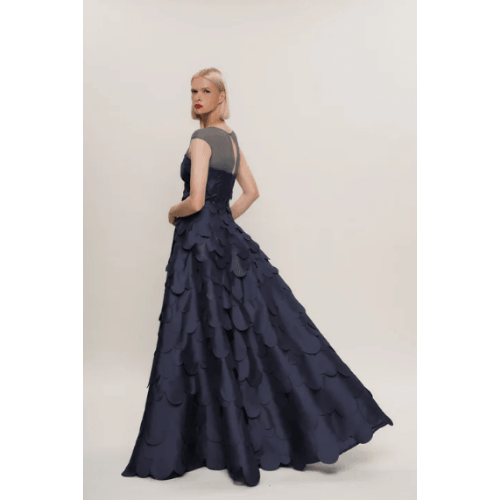 Hynes Park Mikado Flower Petal Embroidered Scuba Mesh Gown at Helen Ainson