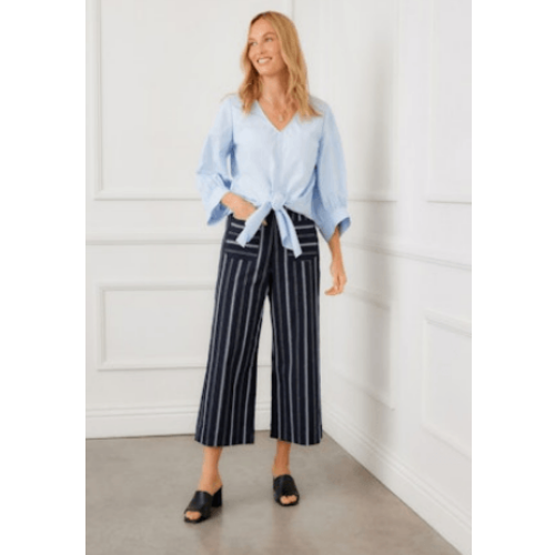Karen Kane Stripe Cropped Wide Leg Pants at Helen Ainson