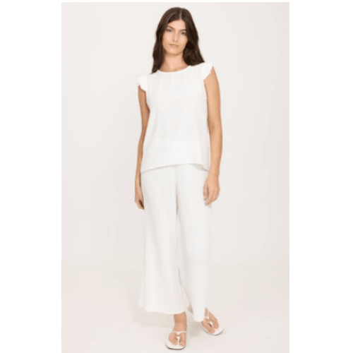 Pistache Pleated Ruffle Top at Helen Ainson