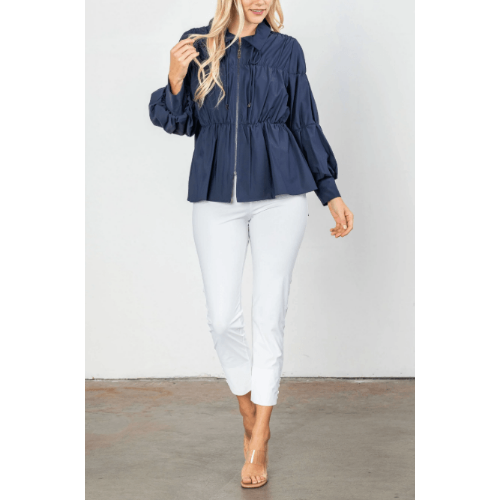 IC Collection Shirred Sleeve Zip-Up Blouson Jacket at Helen Ainson