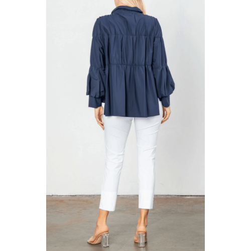 IC Collection Shirred Sleeve Zip-Up Blouson Jacket at Helen Ainson