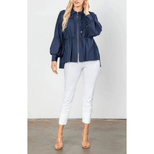 IC Collection Shirred Sleeve Zip-Up Blouson Jacket at Helen Ainson