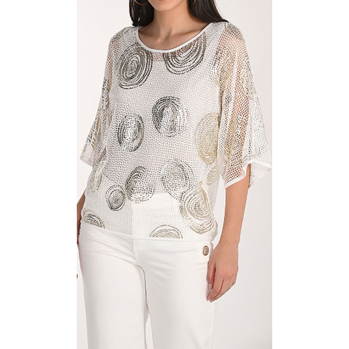 Frank Lyman Metallic Circle Mesh Knit Top at Helen Ainson