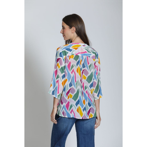 APNY V-Neck Printed Blouse with Tassel Tie at Helen Ainson
